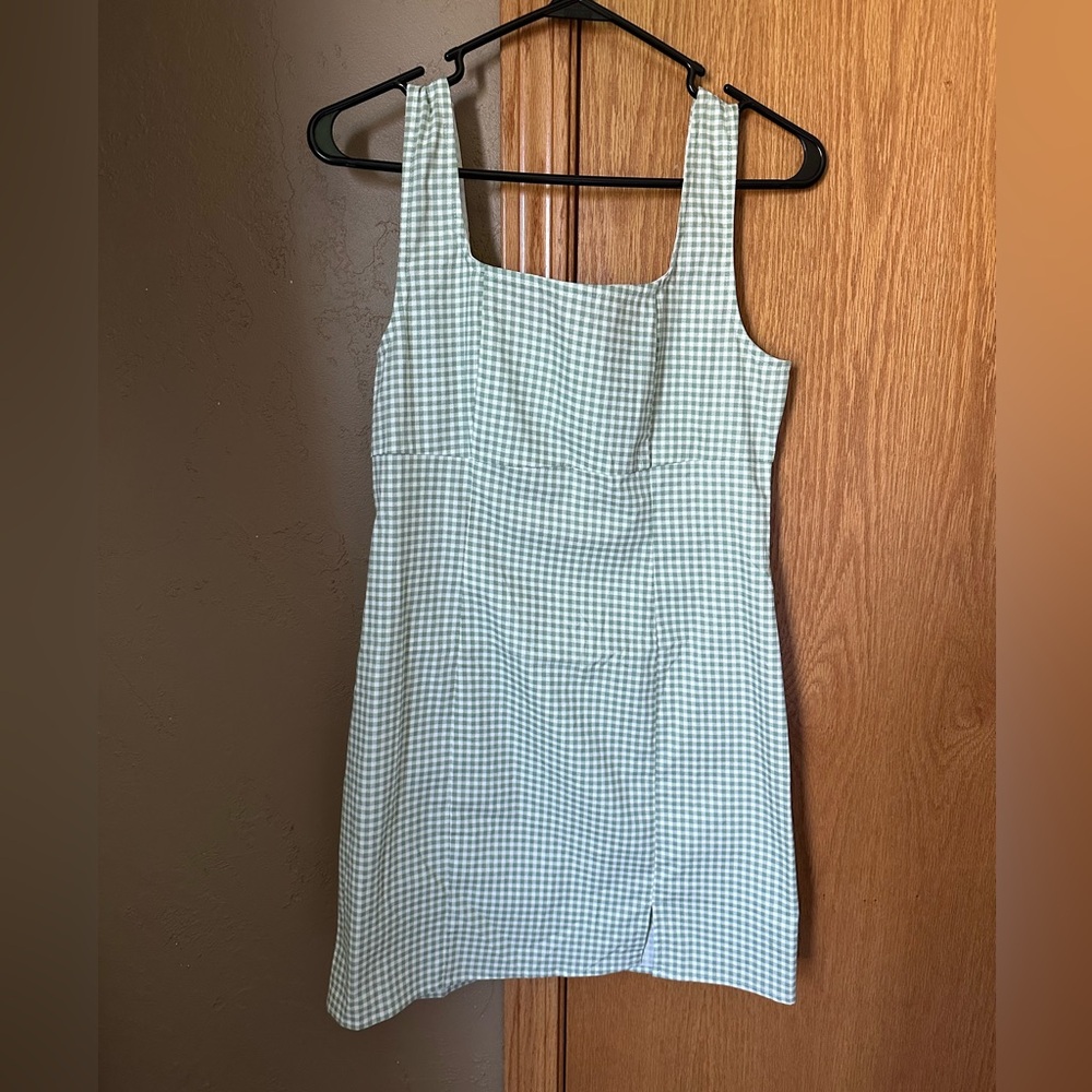 Lulu's Sage Gingham Mini Dress